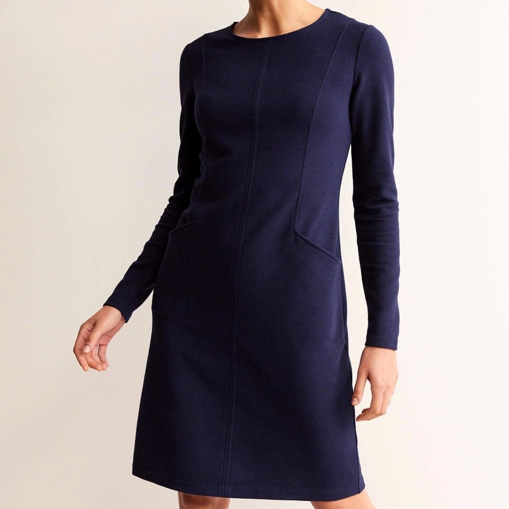 Boden Womens 8R Ellen Ottoman Dress Navy Blue Long Sleeve Knit Textured‎ Pockets